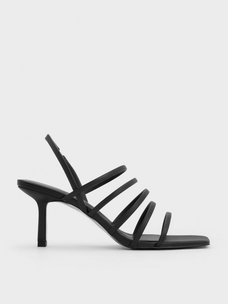 Charles & Keith Riemchen Blade Sandalen Absatz Schwarz | 965GBMEDP