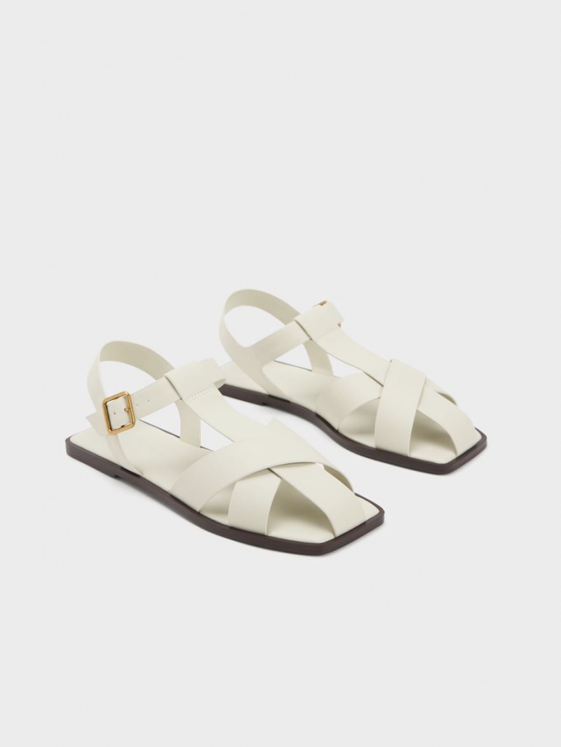 Charles & Keith Riemchen Crossover Sandalen Flach Weiß | 482EZTFXS