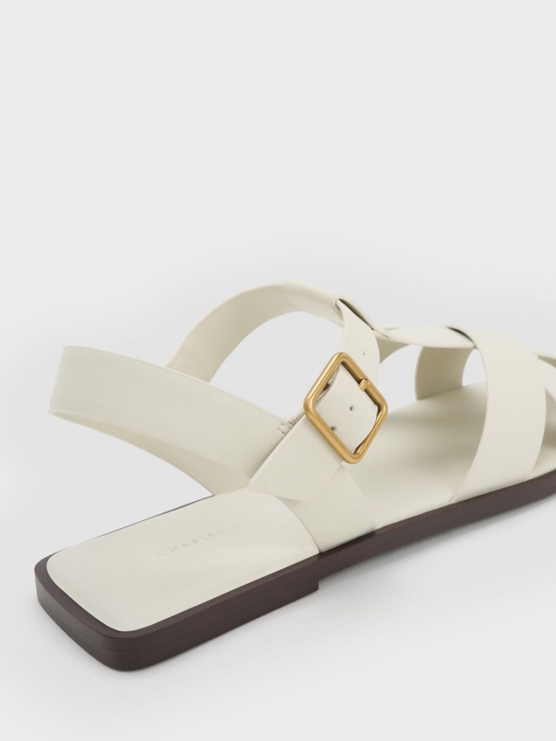 Charles & Keith Riemchen Crossover Sandalen Flach Weiß | 482EZTFXS