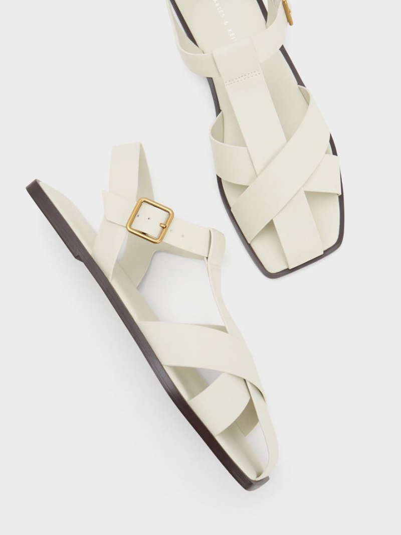 Charles & Keith Riemchen Crossover Sandalen Flach Weiß | 482EZTFXS