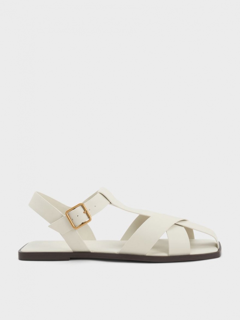 Charles & Keith Riemchen Crossover Sandalen Flach Weiß | 482EZTFXS