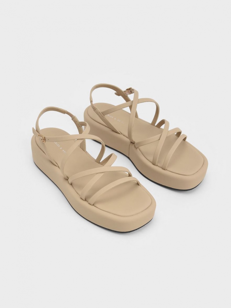 Charles & Keith Riemchen Gepolstert Plateausandalen Beige | 307ZEOMQD