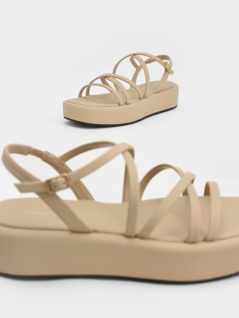 Charles & Keith Riemchen Gepolstert Plateausandalen Beige | 307ZEOMQD