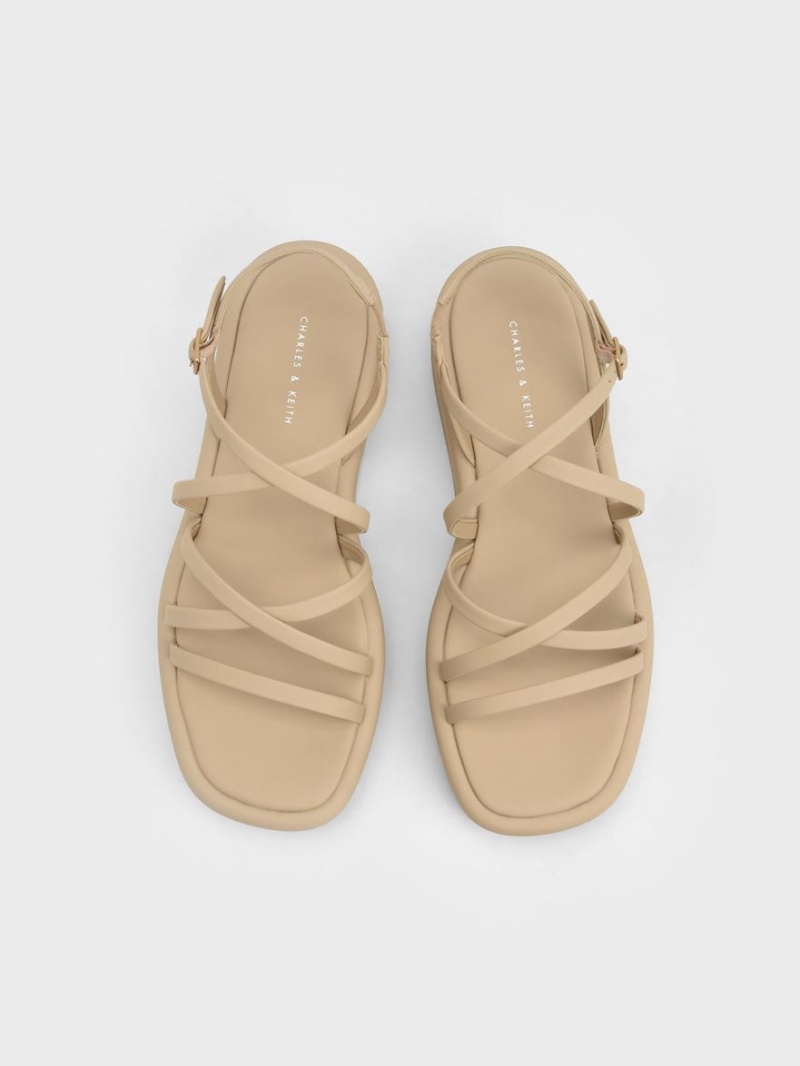 Charles & Keith Riemchen Gepolstert Plateausandalen Beige | 307ZEOMQD