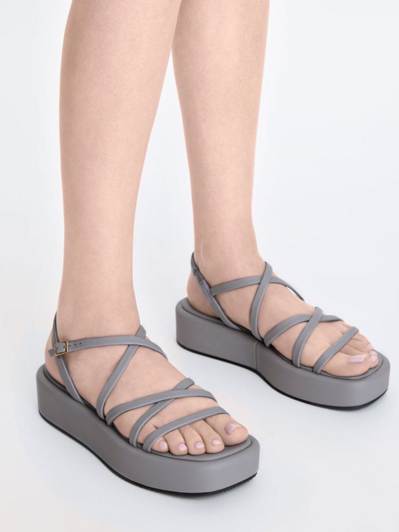 Charles & Keith Riemchen Gepolstert Plateausandalen Grau | 652RJZBWK