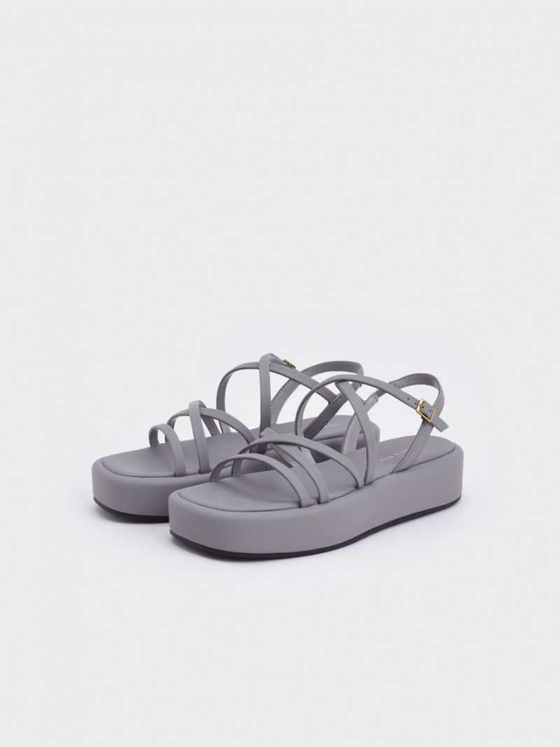 Charles & Keith Riemchen Gepolstert Plateausandalen Grau | 652RJZBWK