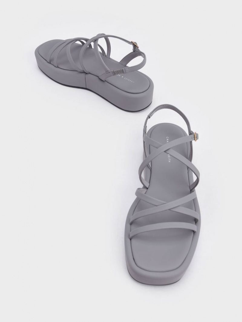 Charles & Keith Riemchen Gepolstert Plateausandalen Grau | 652RJZBWK