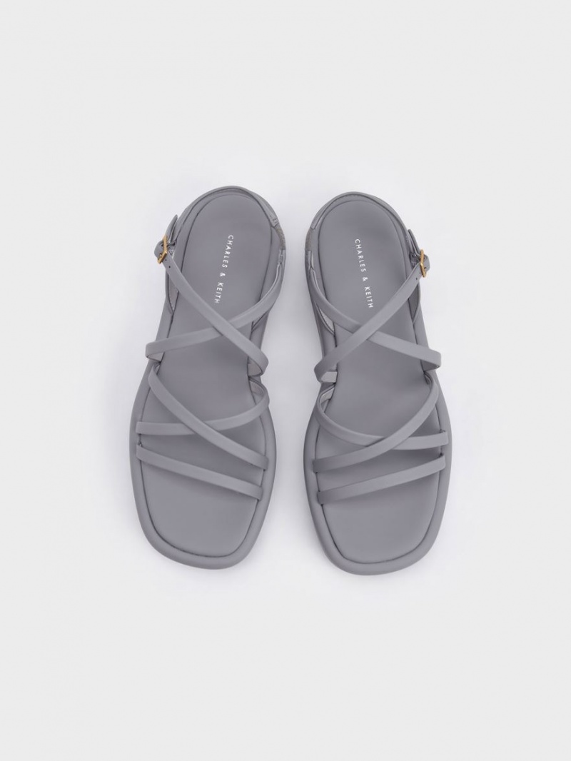 Charles & Keith Riemchen Gepolstert Plateausandalen Grau | 652RJZBWK