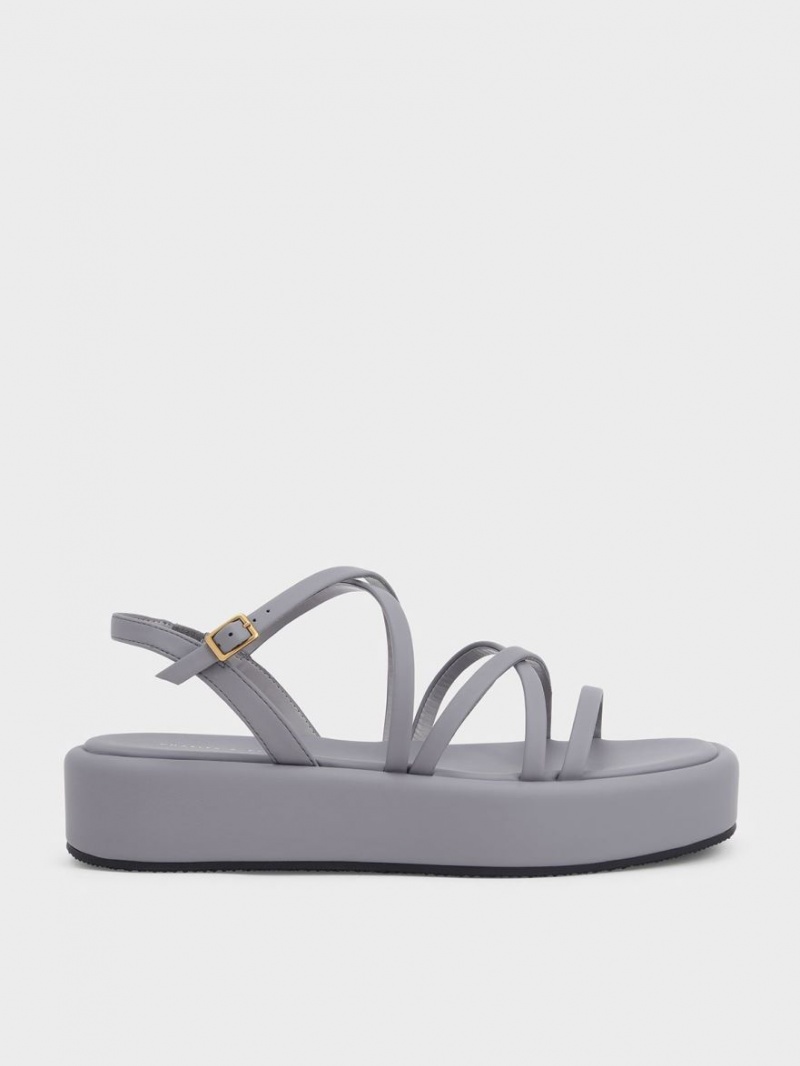 Charles & Keith Riemchen Gepolstert Plateausandalen Grau | 652RJZBWK