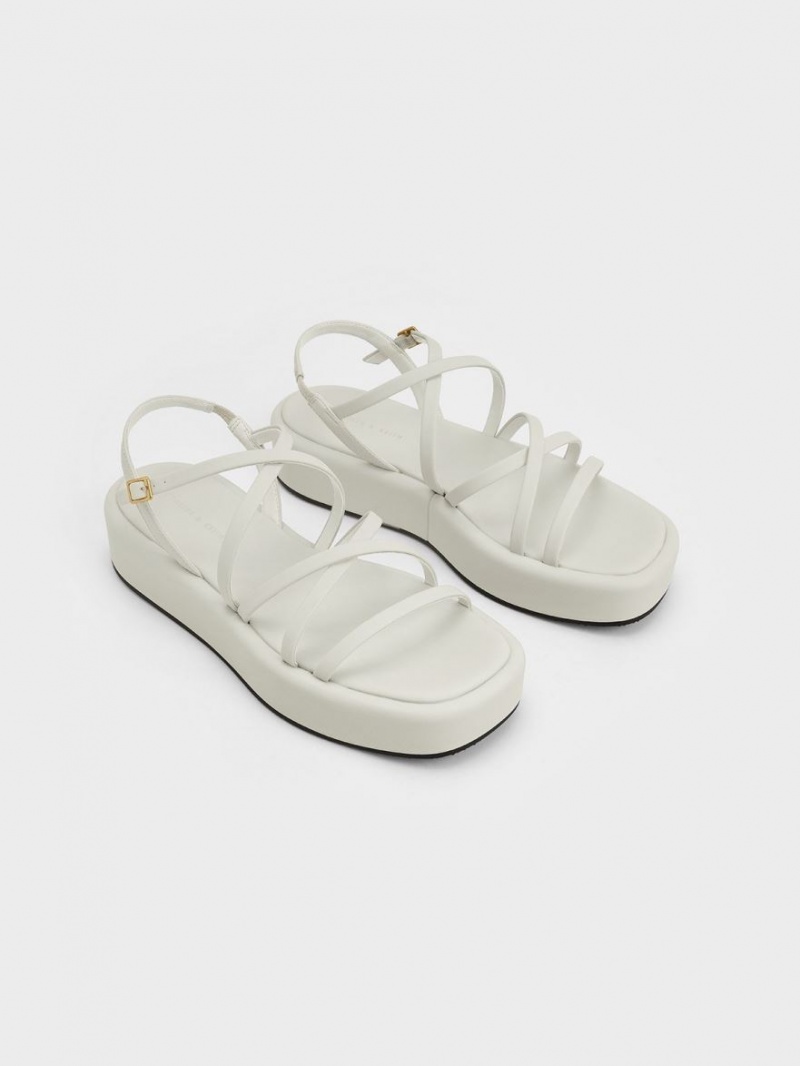 Charles & Keith Riemchen Gepolstert Plateausandalen Weiß | 486JGBYMK