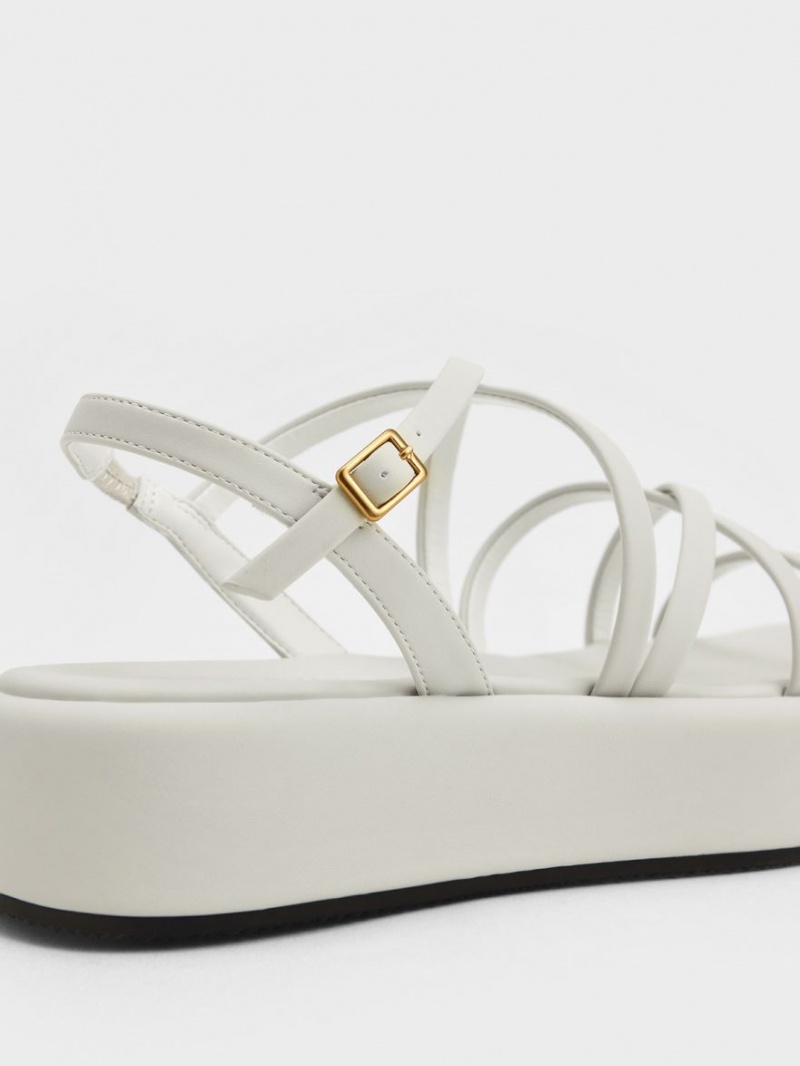 Charles & Keith Riemchen Gepolstert Plateausandalen Weiß | 486JGBYMK