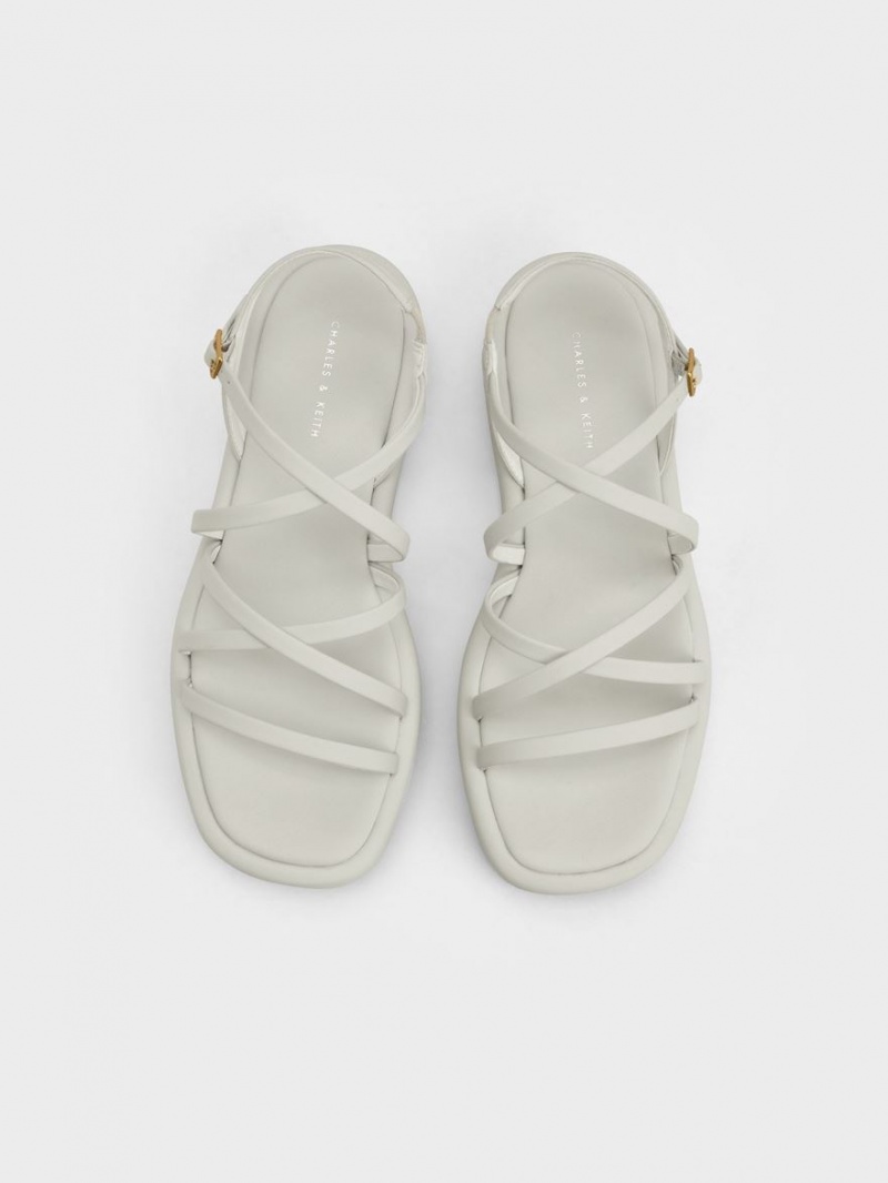 Charles & Keith Riemchen Gepolstert Plateausandalen Weiß | 486JGBYMK