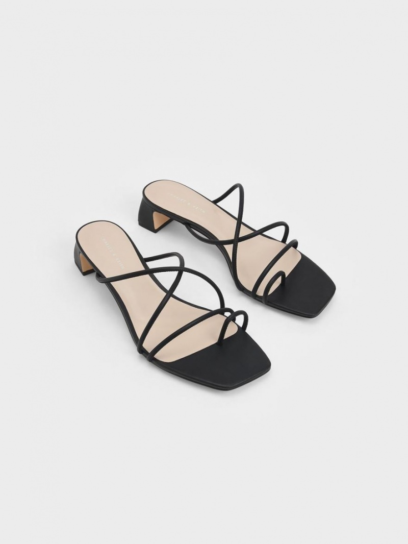 Charles & Keith Riemchen Kappe Ring Sandalen Absatz Schwarz | 621BCKQOT