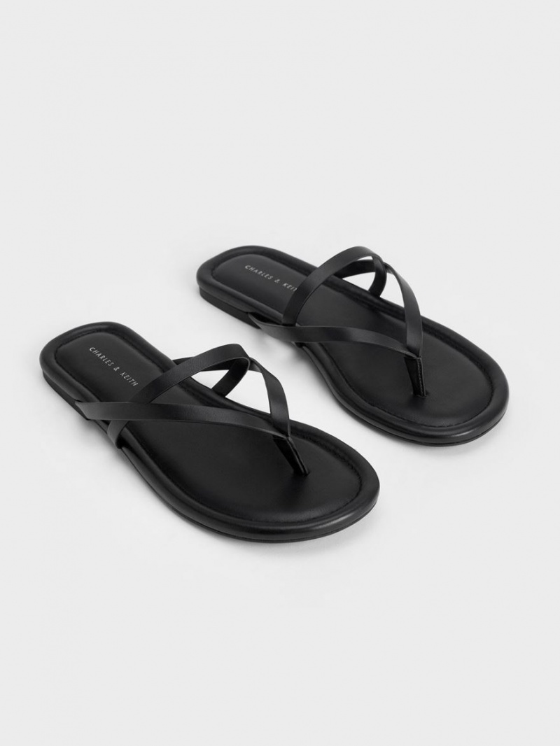 Charles & Keith Riemchen Tanga Sandalen Flach Schwarz | 817ZKMYPN