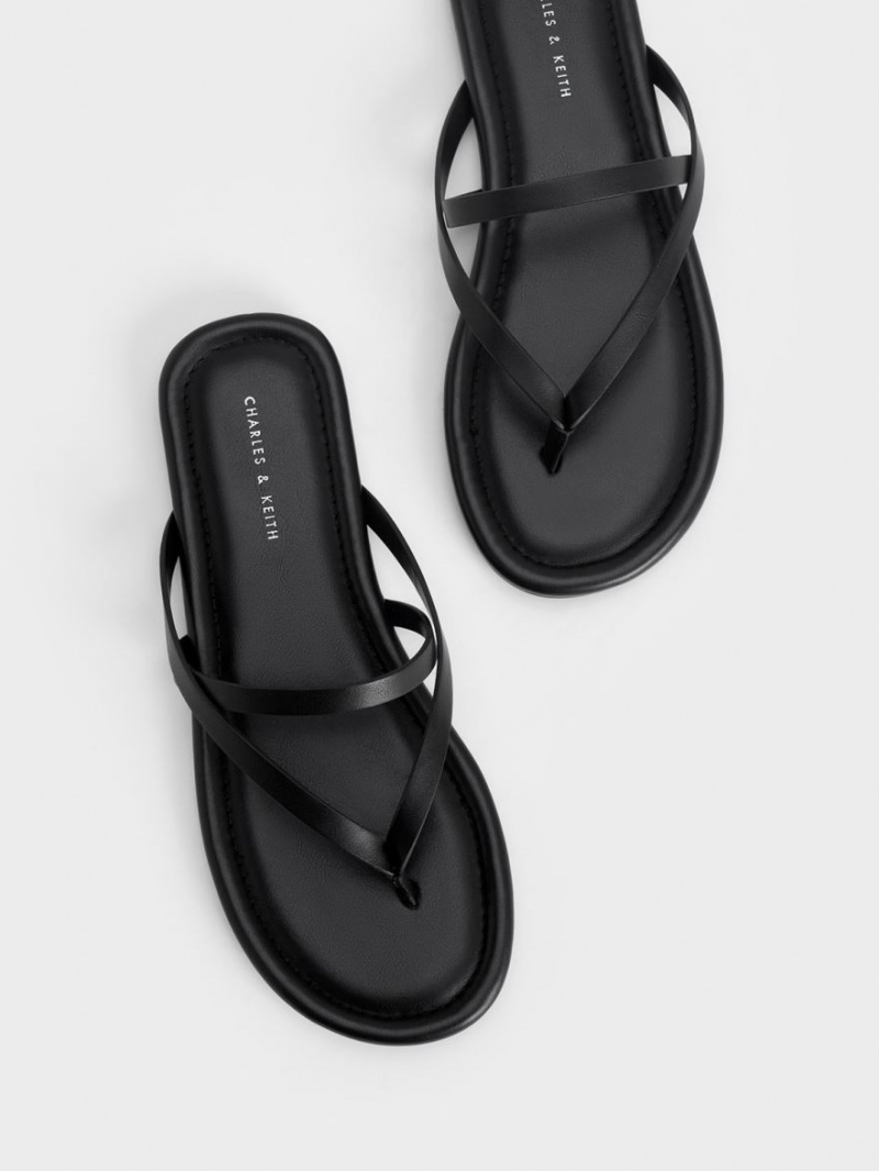 Charles & Keith Riemchen Tanga Sandalen Flach Schwarz | 817ZKMYPN