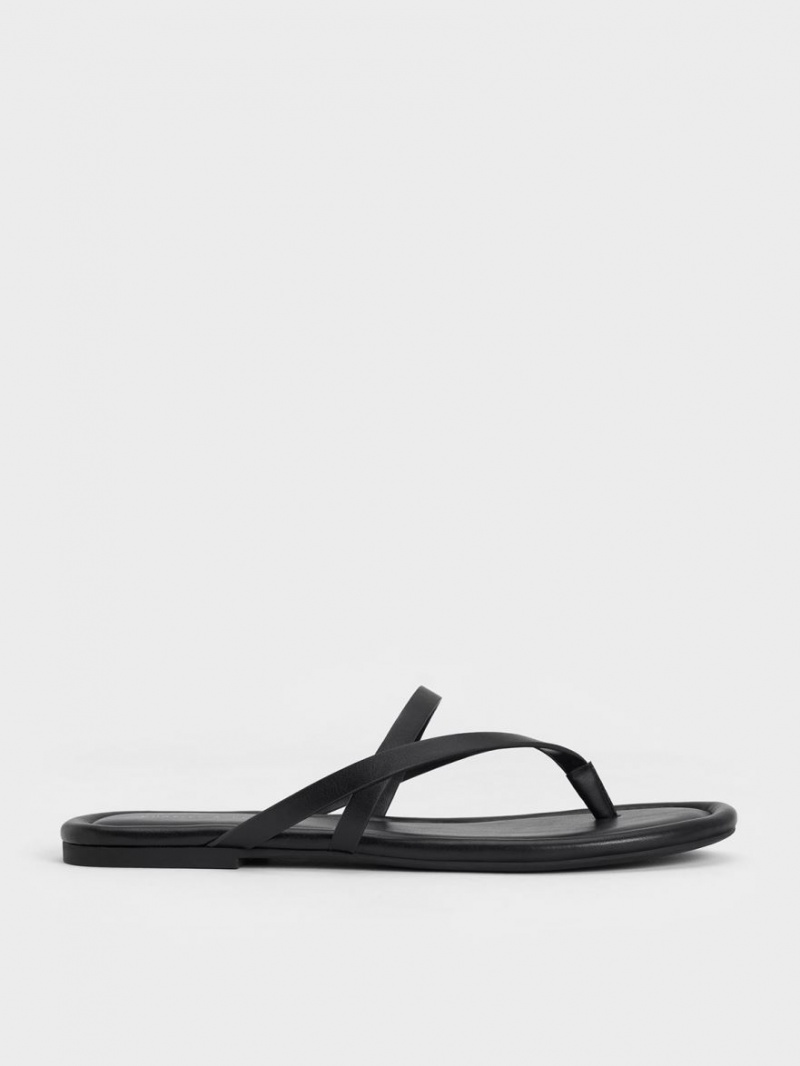 Charles & Keith Riemchen Tanga Sandalen Flach Schwarz | 817ZKMYPN