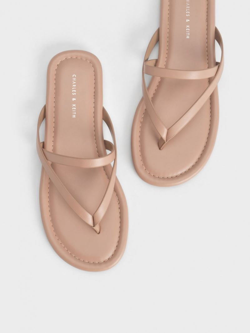 Charles & Keith Riemchen Tanga Sandalen Flach Beige | 059UOANGX