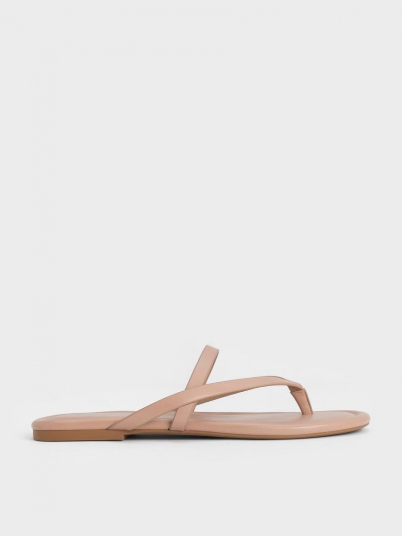 Charles & Keith Riemchen Tanga Sandalen Flach Beige | 059UOANGX