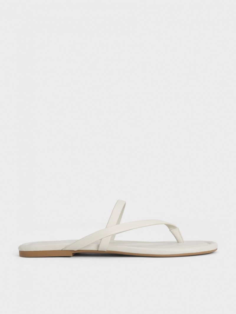 Charles & Keith Riemchen Tanga Sandalen Flach Weiß | 904ZKHTJO