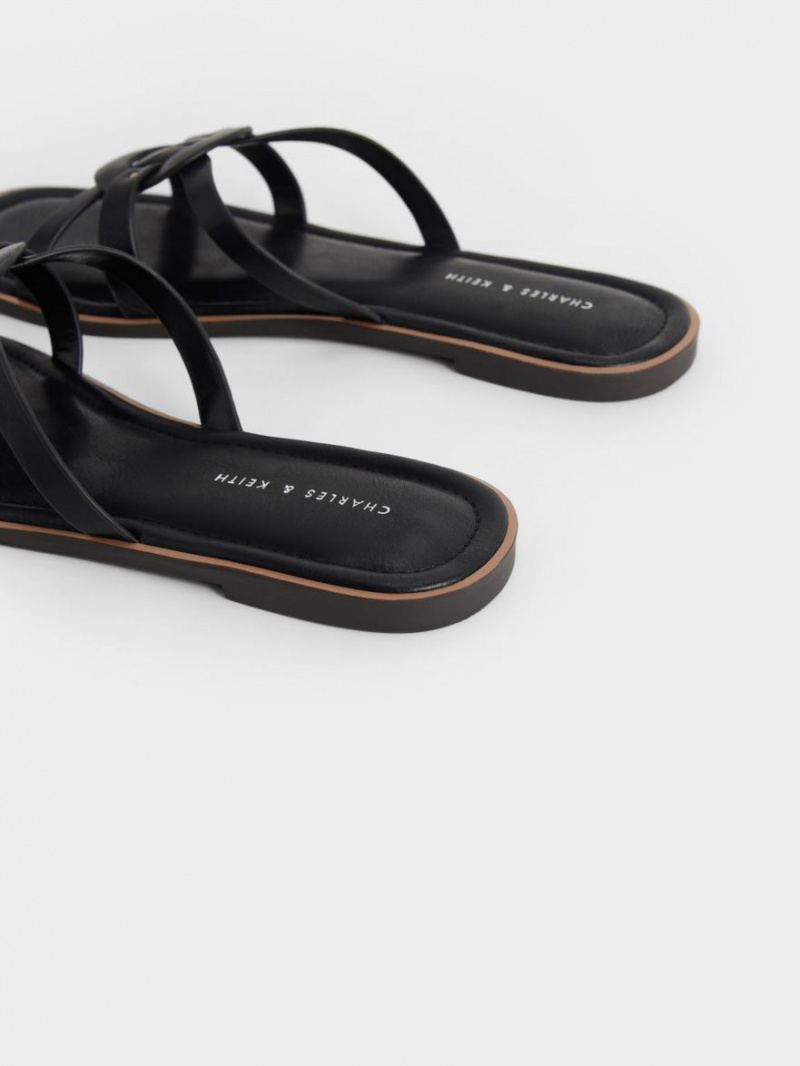 Charles & Keith Ring Detail Riemchen Flats Pantoletten Schwarz | 576GBRHVF