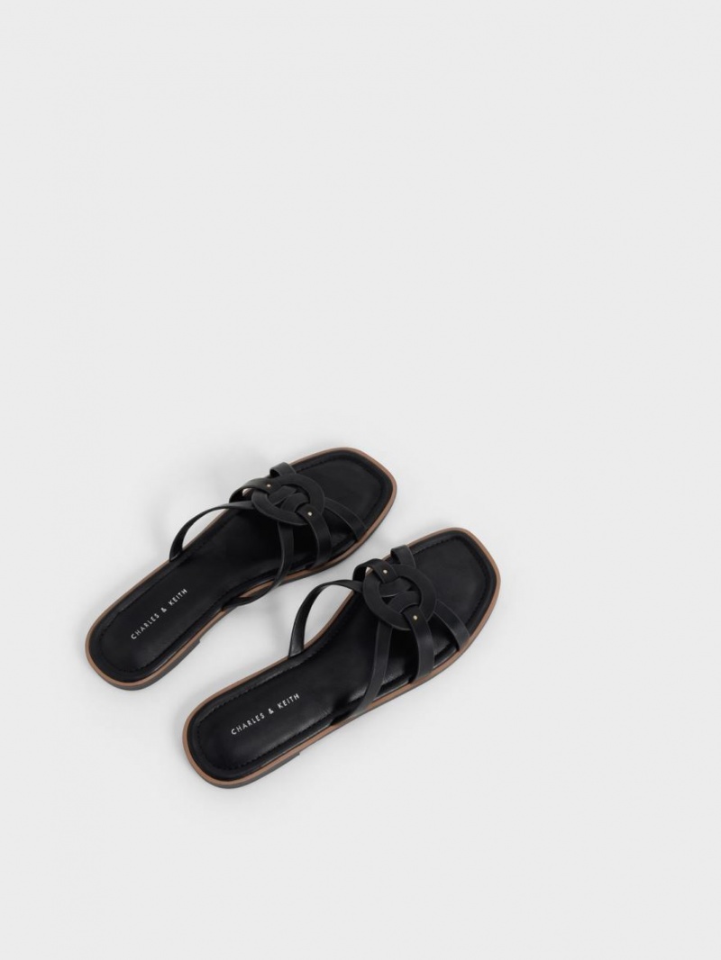 Charles & Keith Ring Detail Riemchen Flats Pantoletten Schwarz | 576GBRHVF