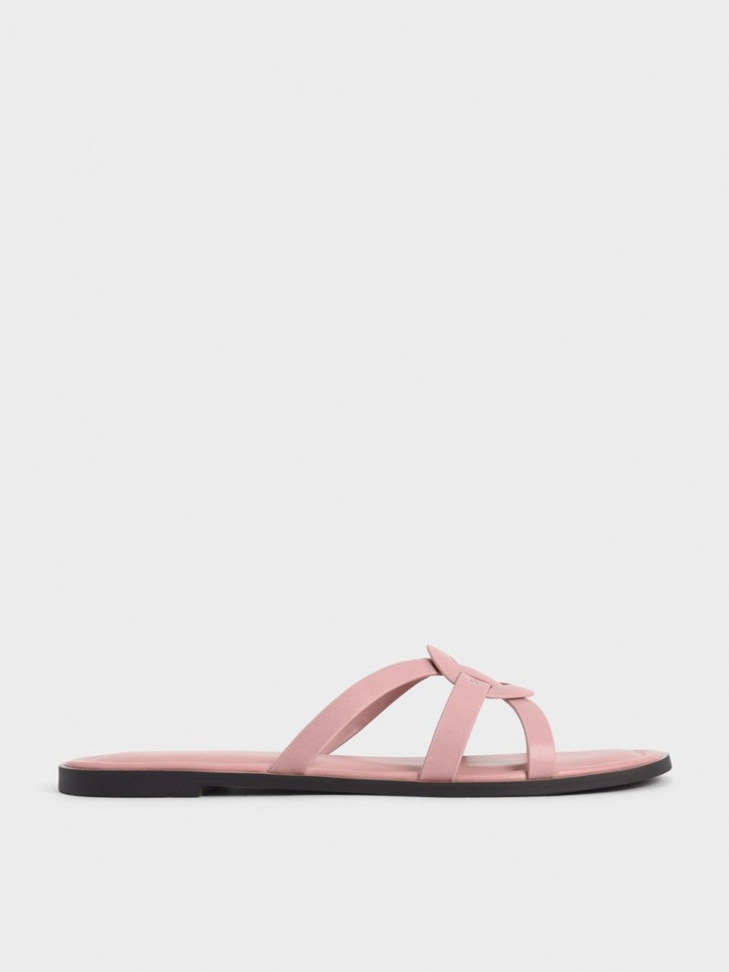 Charles & Keith Ring Detail Riemchen Flats Pantoletten Hellrosa | 704USGJBN