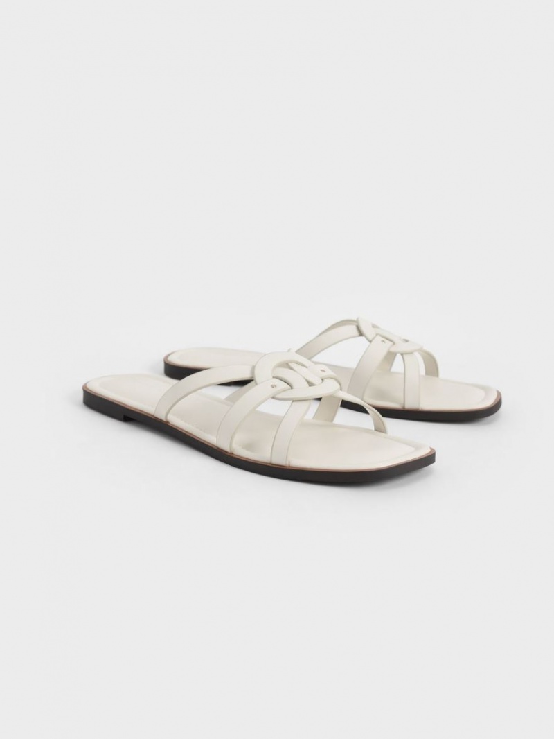 Charles & Keith Ring Detail Riemchen Flats Pantoletten Weiß | 450KCJVNI