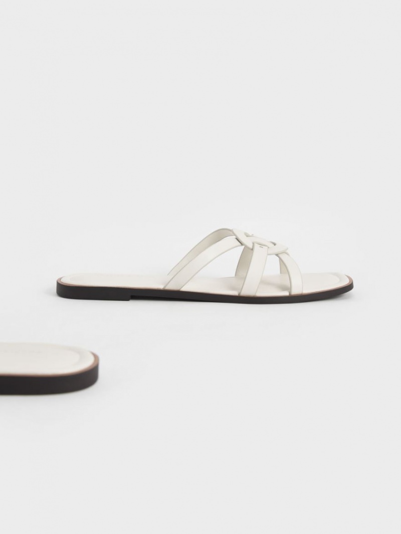 Charles & Keith Ring Detail Riemchen Flats Pantoletten Weiß | 450KCJVNI