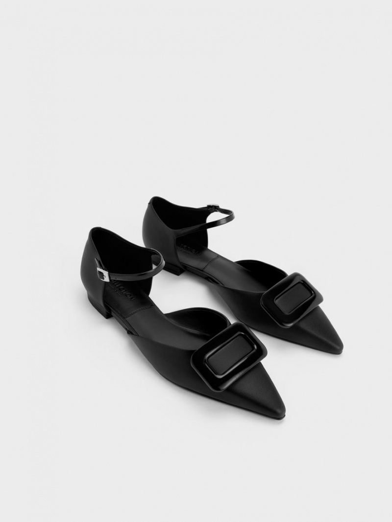 Charles & Keith Rosalie Leder D'Orsay Flache Schuhe Schwarz | 075YKOIDP