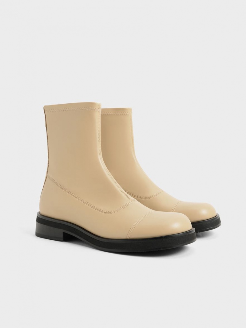 Charles & Keith Round Kappe Zip-Up Stiefeletten Beige | 078NXIYZB