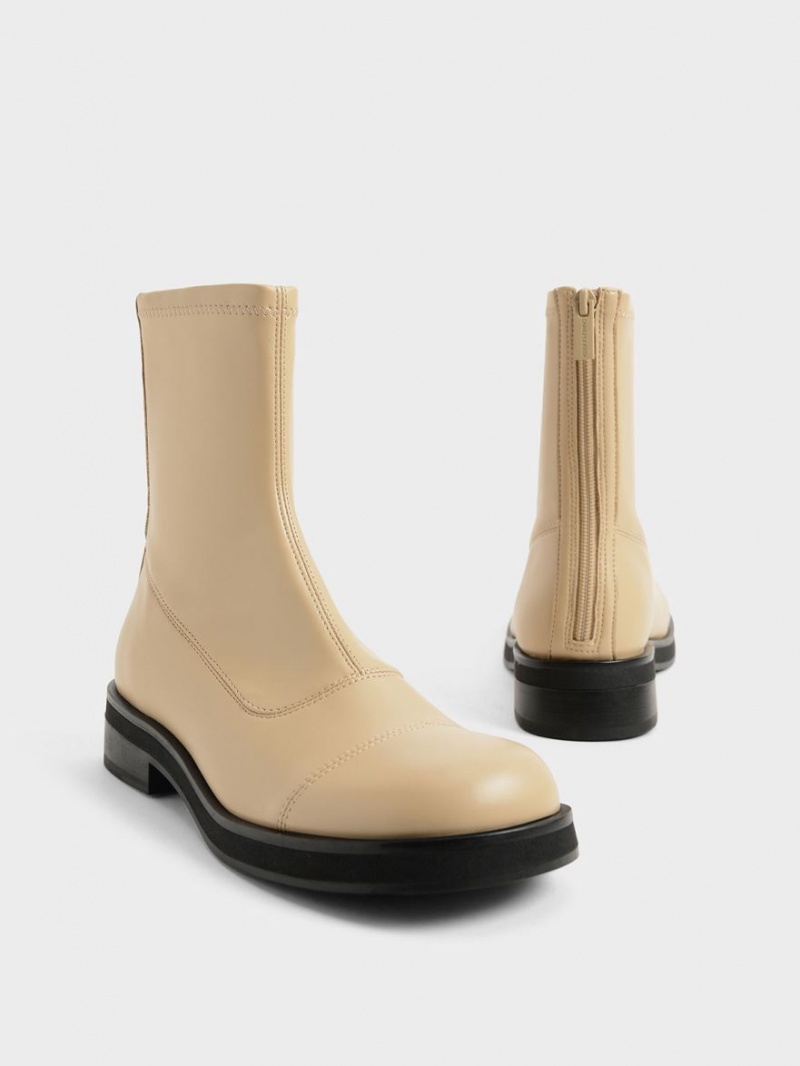 Charles & Keith Round Kappe Zip-Up Stiefeletten Beige | 078NXIYZB