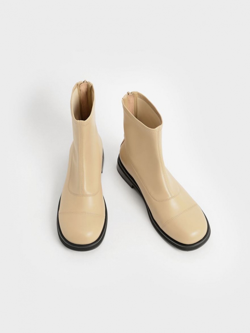 Charles & Keith Round Kappe Zip-Up Stiefeletten Beige | 078NXIYZB