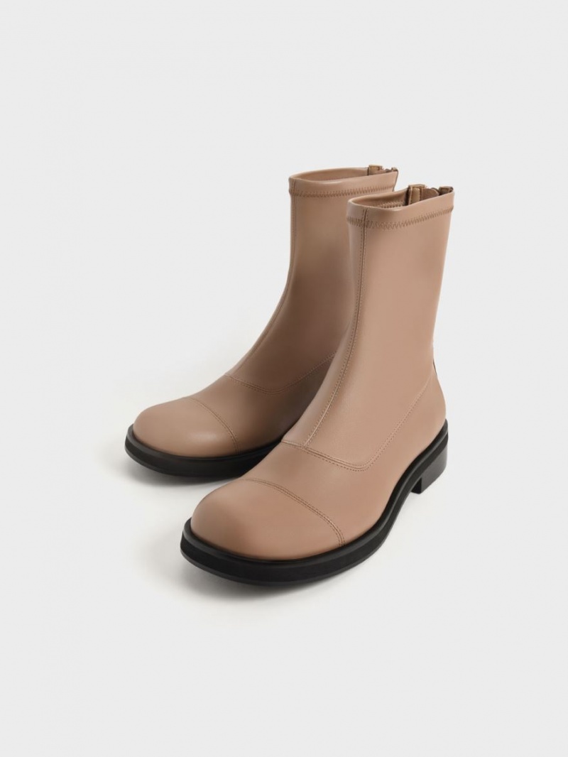 Charles & Keith Round Kappe Zip-Up Stiefeletten Braun | 860KMPQFJ