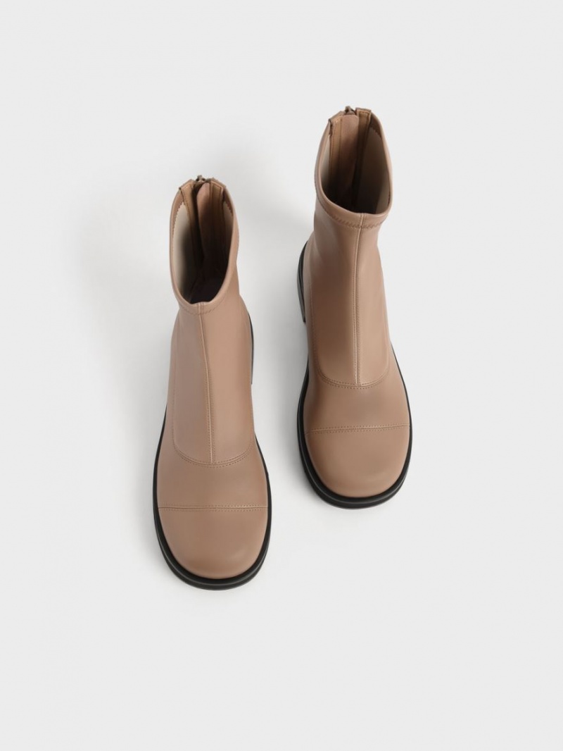 Charles & Keith Round Kappe Zip-Up Stiefeletten Braun | 860KMPQFJ