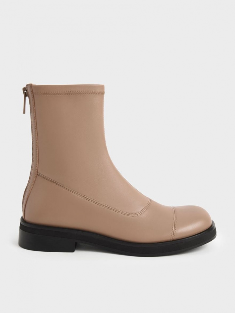 Charles & Keith Round Kappe Zip-Up Stiefeletten Braun | 860KMPQFJ