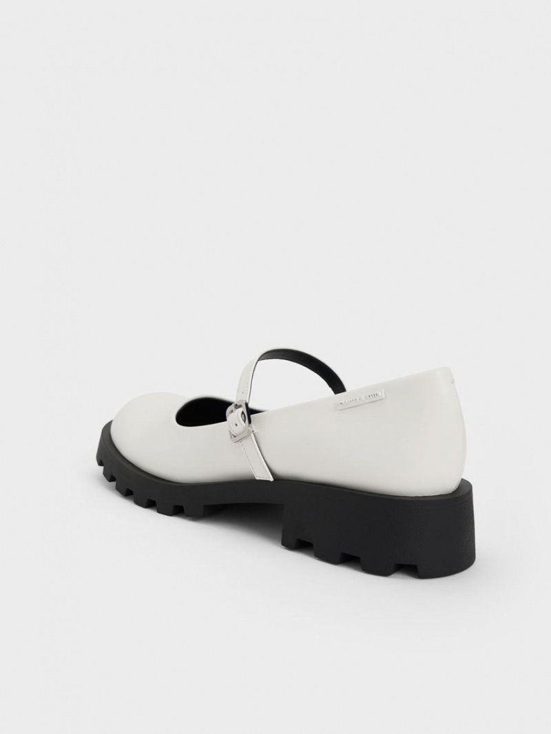 Charles & Keith Rounded Square-Kappe Mary Jane Schuhe Weiß | 170VQLRWI