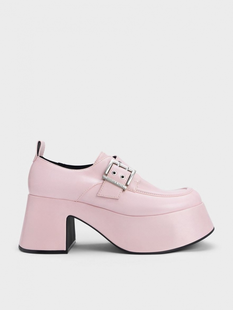 Charles & Keith Rubina Buckled Chunky Halbschuhe Hellrosa | 754GAUODJ