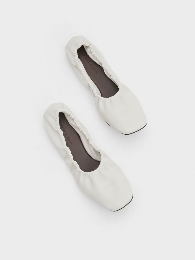 Charles & Keith Ruched Ballerinas Weiß | 237TAEJOG