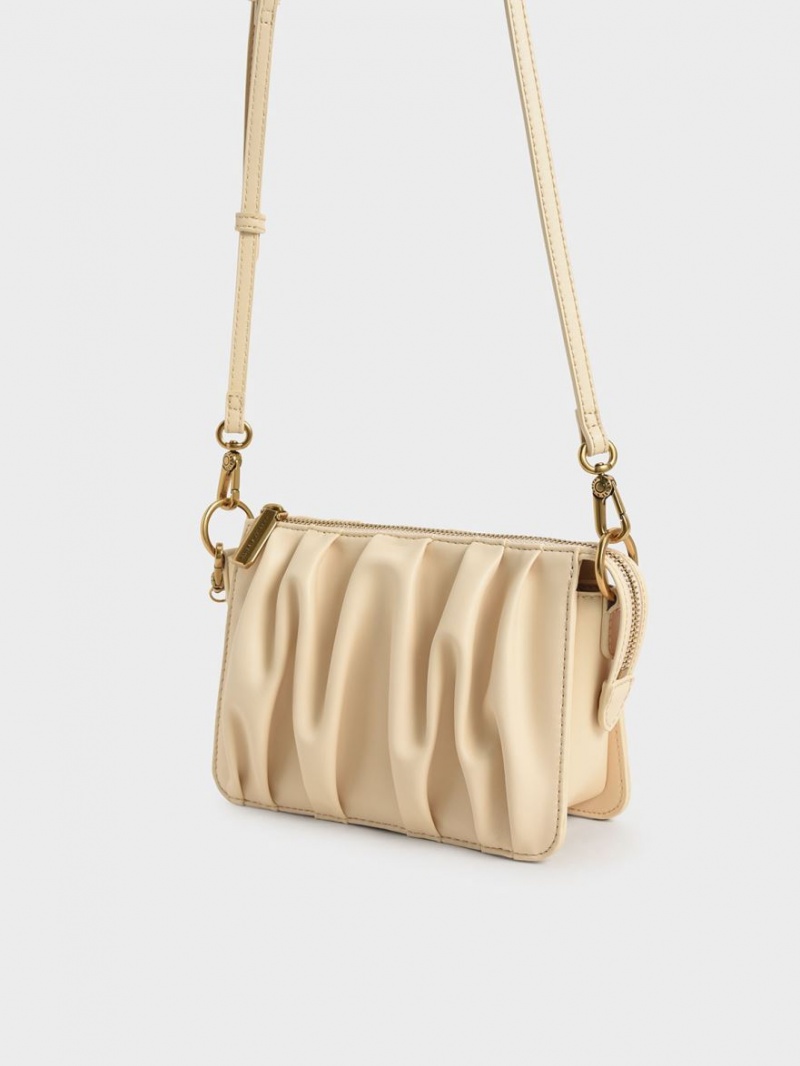 Charles & Keith Ruched Bead-Handle Schultertaschen Beige | 713YJABDU