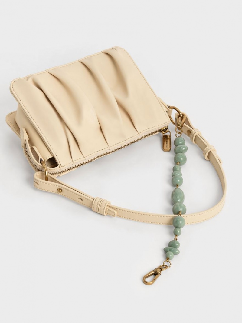 Charles & Keith Ruched Bead-Handle Schultertaschen Beige | 713YJABDU