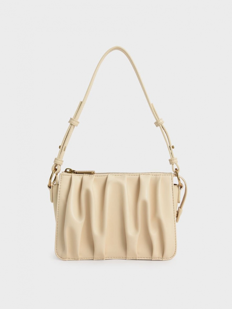 Charles & Keith Ruched Bead-Handle Schultertaschen Beige | 713YJABDU