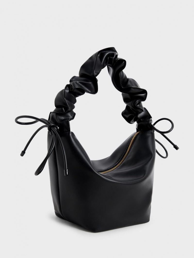 Charles & Keith Ruched Handle Hobo Tasche Schwarz | 275ZRMLBA