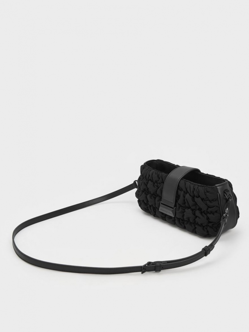 Charles & Keith Ruched Nylon Chain Handtasche Schwarz | 408YHPLCX