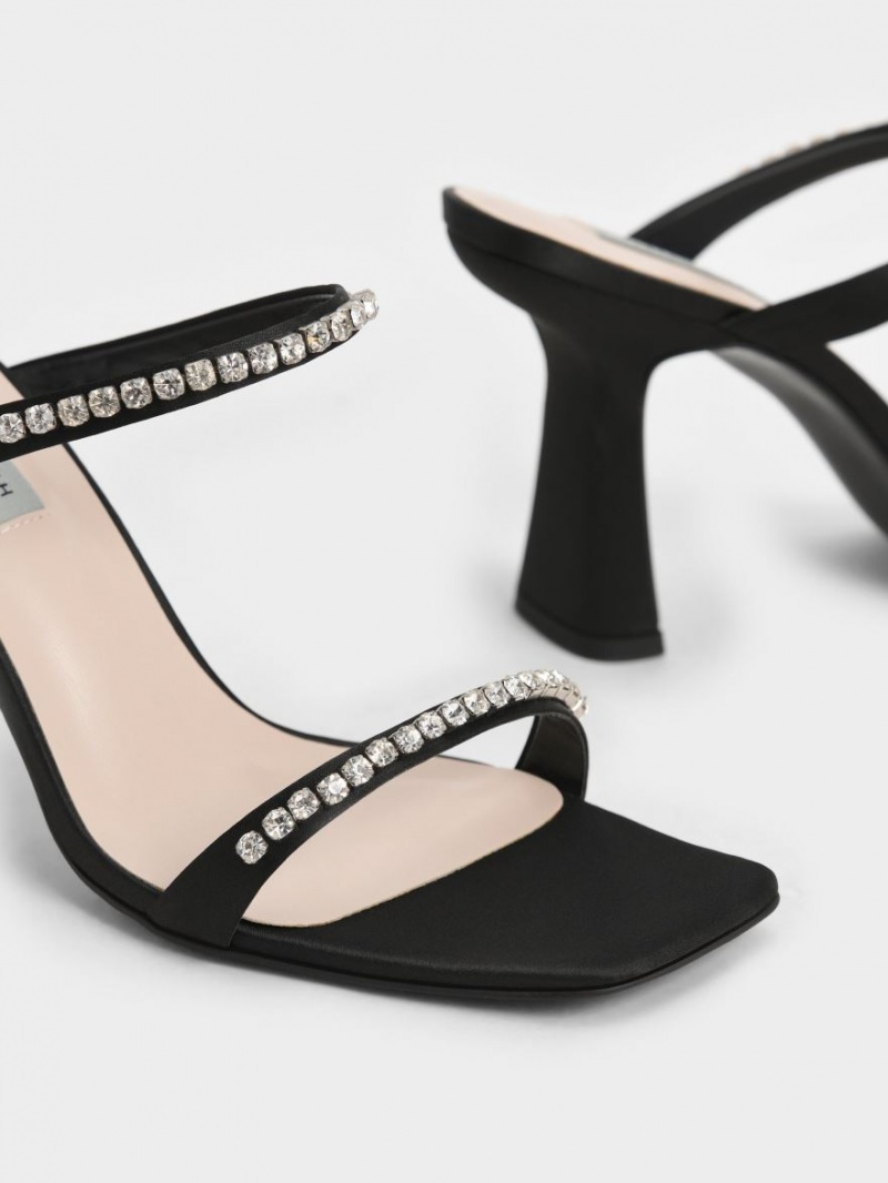 Charles & Keith Satin Gem-Encrusted Sandalen Absatz Schwarz | 057DPUTAV