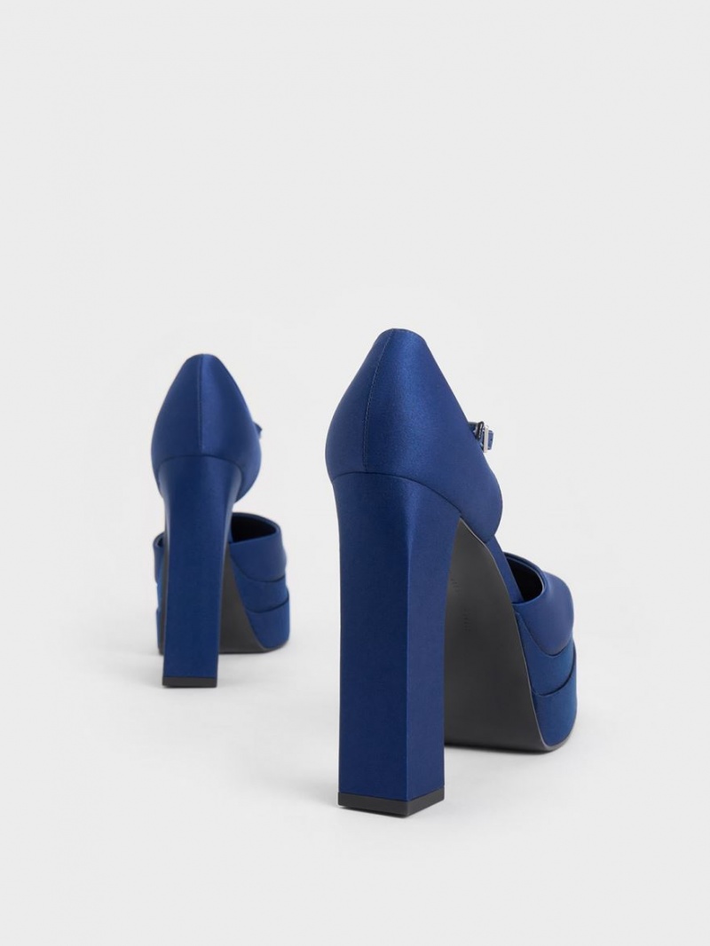 Charles & Keith Satin Plattform D'Orsay Pumps Dunkelblau | 921SFVOHX