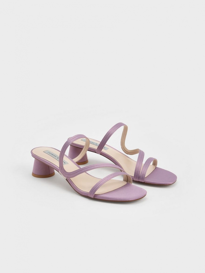 Charles & Keith Satin Wavy Riemen Mules Lila | 328QIZRKL