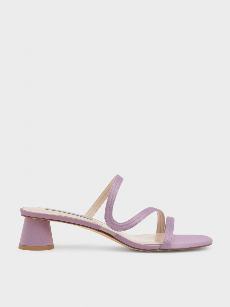 Charles & Keith Satin Wavy Riemen Mules Lila | 328QIZRKL