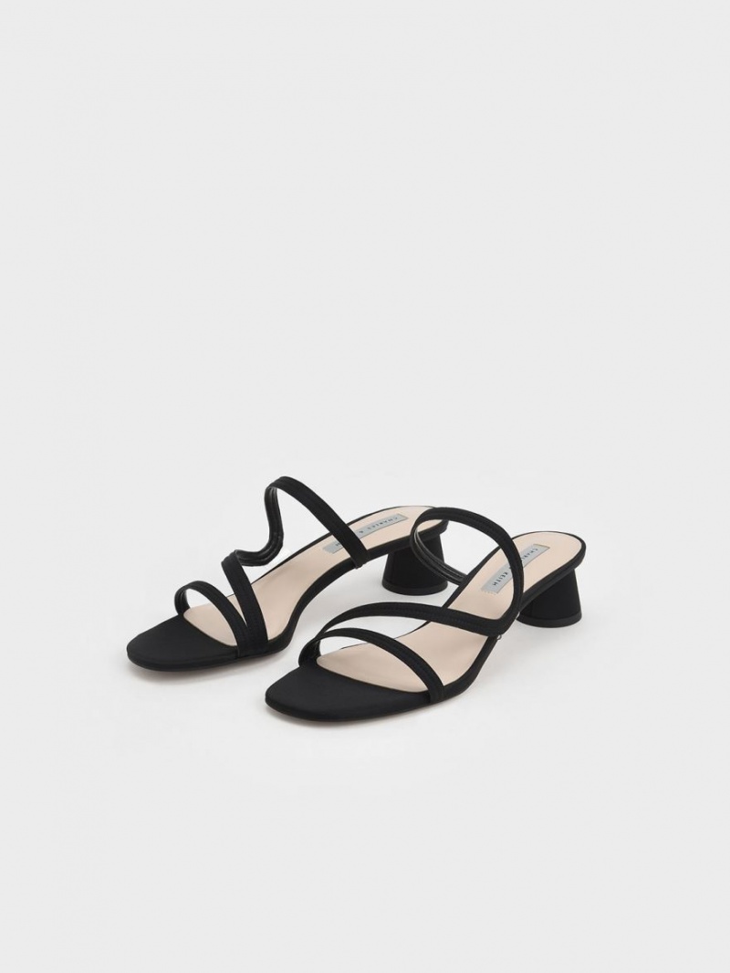 Charles & Keith Satin Wavy Riemen Mules Schwarz | 145FRCDXT