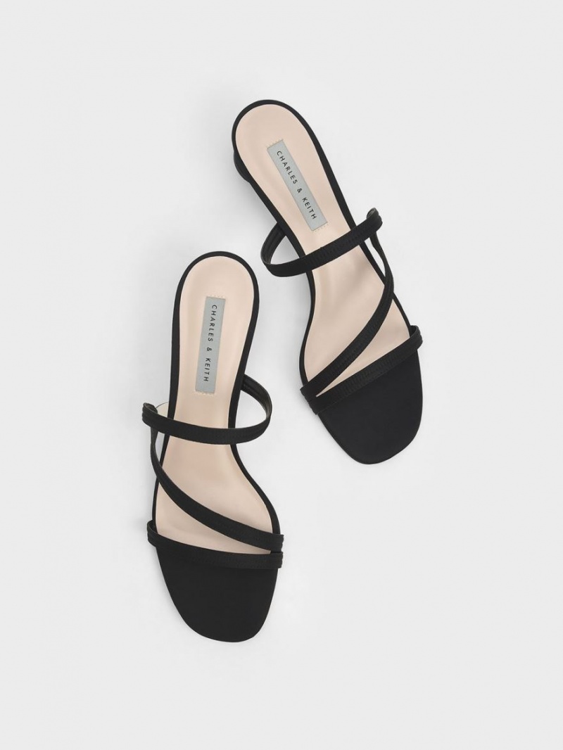 Charles & Keith Satin Wavy Riemen Mules Schwarz | 145FRCDXT