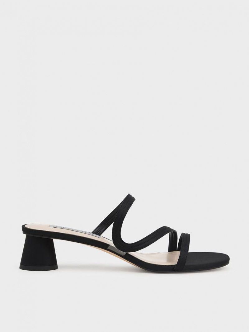 Charles & Keith Satin Wavy Riemen Mules Schwarz | 145FRCDXT